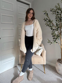 Evelyn Oversized Open-Front Knit Cardigan (Oat)