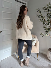 Evelyn Oversized Open-Front Knit Cardigan (Oat)