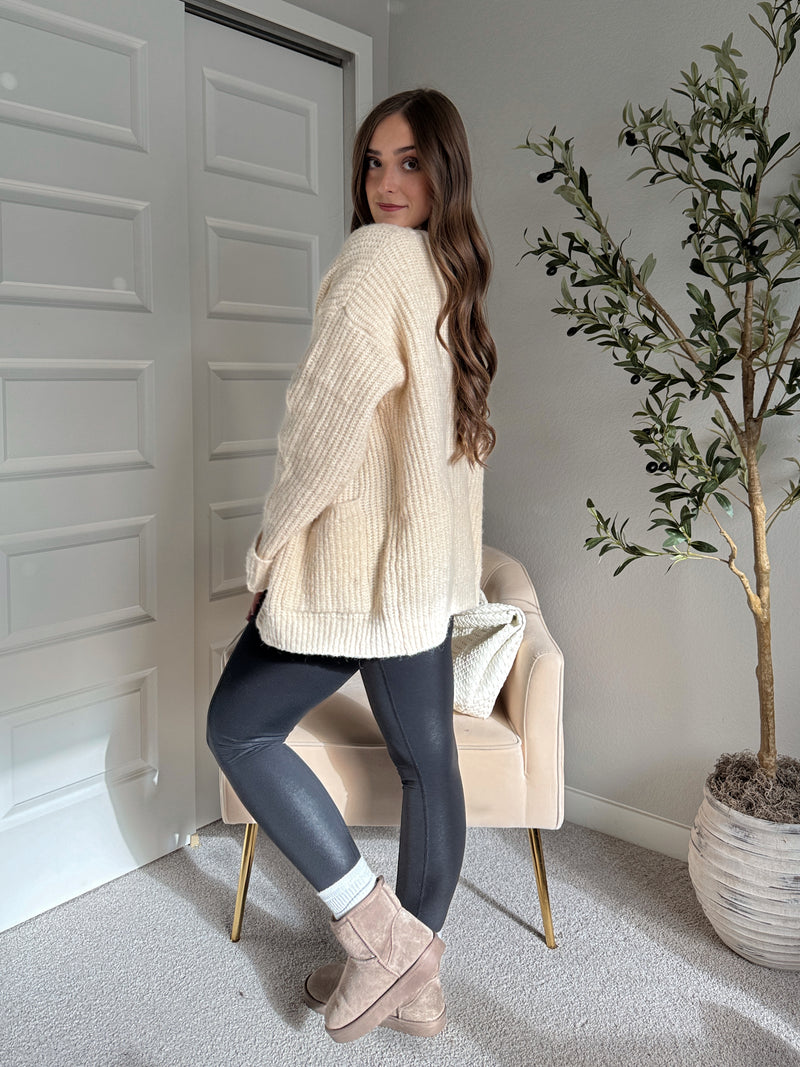 Evelyn Oversized Open-Front Knit Cardigan (Oat)