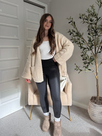 Evelyn Oversized Open-Front Knit Cardigan (Oat)