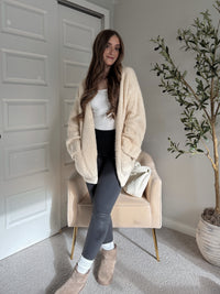Evelyn Oversized Open-Front Knit Cardigan (Oat)