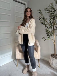Evelyn Oversized Open-Front Knit Cardigan (Oat)