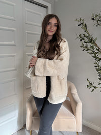Evelyn Oversized Open-Front Knit Cardigan (Oat)