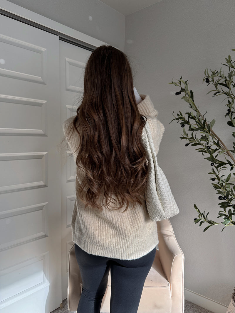 Evelyn Oversized Open-Front Knit Cardigan (Oat)