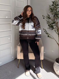 Fireside Collared Fair Isle Zip-Up Sweater Jacket (Brown/Multi)