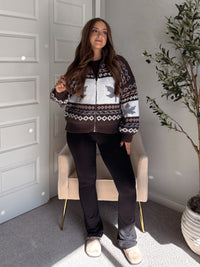 Fireside Collared Fair Isle Zip-Up Sweater Jacket (Brown/Multi)