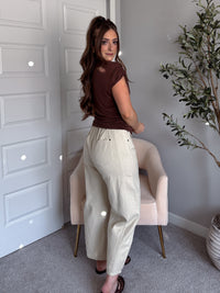 Frankie Mid Rise Cotton Barrel Pants (Taupe)