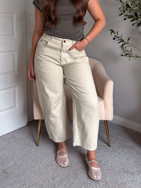 Frankie Mid Rise Cotton Barrel Pants (Taupe)