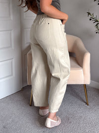 Frankie Mid Rise Cotton Barrel Pants (Taupe)