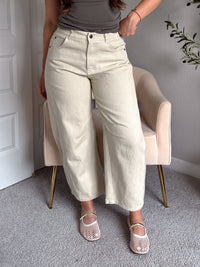 Frankie Mid Rise Cotton Barrel Pants (Taupe)