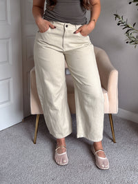 Frankie Mid Rise Cotton Barrel Pants (Taupe)
