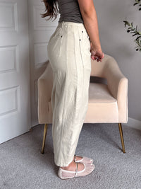 Frankie Mid Rise Cotton Barrel Pants (Taupe)