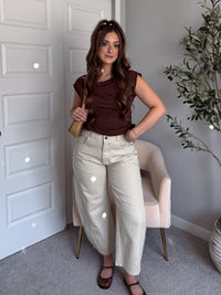 Frankie Mid Rise Cotton Barrel Pants (Taupe)