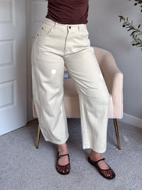 Frankie Mid Rise Cotton Barrel Pants (Taupe)