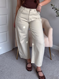 Frankie Mid Rise Cotton Barrel Pants (Taupe)