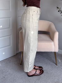 Frankie Mid Rise Cotton Barrel Pants (Taupe)