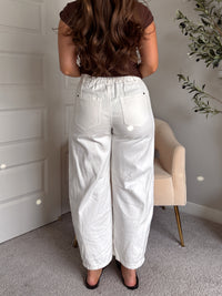 Frankie Mid Rise Cotton Barrel Pants (White)