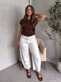 Frankie Mid Rise Cotton Barrel Pants (White)
