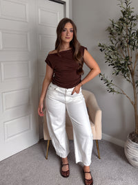 Frankie Mid Rise Cotton Barrel Pants (White)