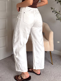Frankie Mid Rise Cotton Barrel Pants (White)