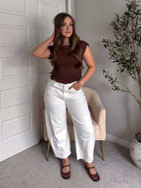 Frankie Mid Rise Cotton Barrel Pants (White)
