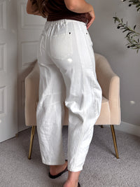 Frankie Mid Rise Cotton Barrel Pants (White)
