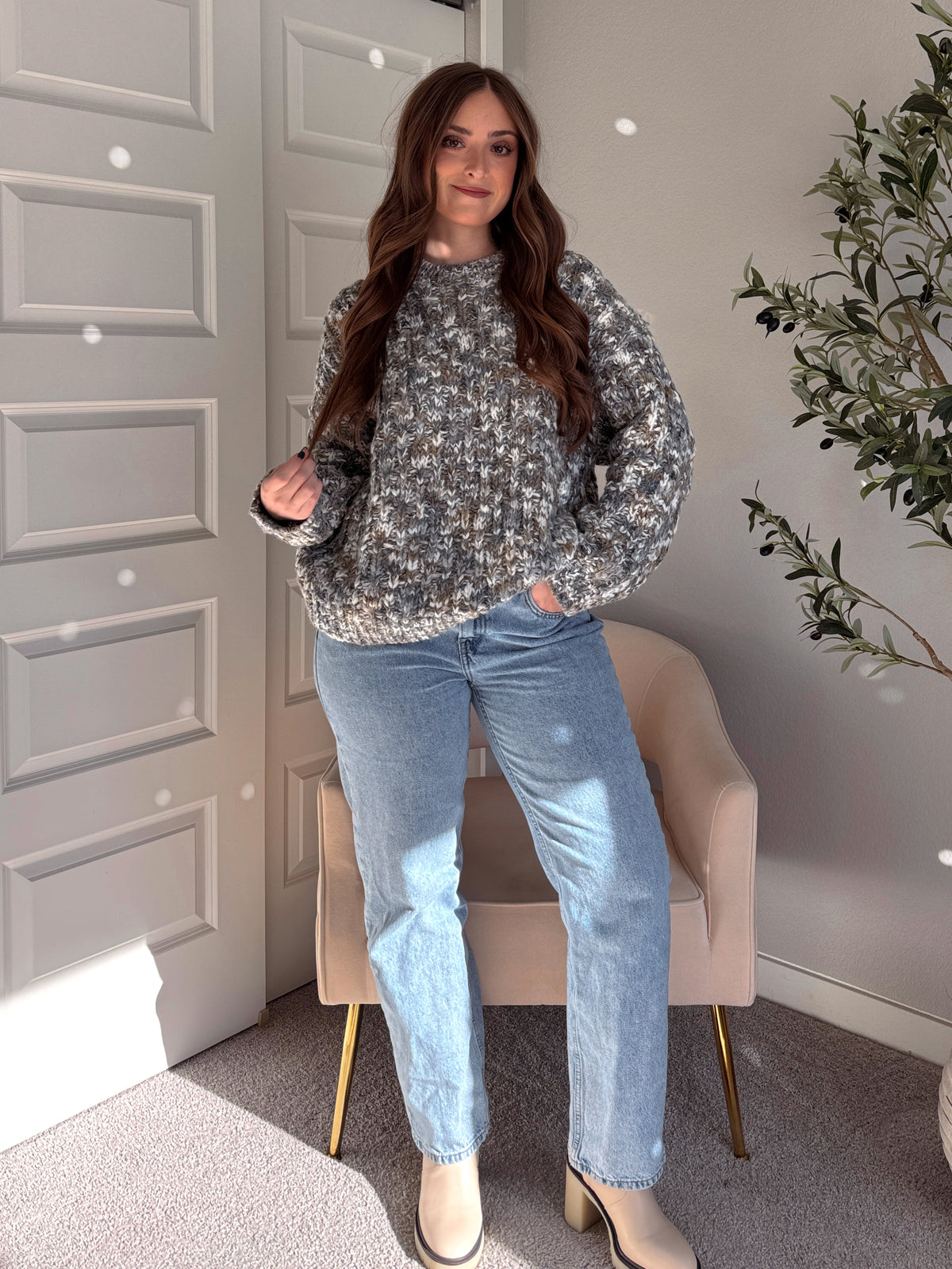 Frosted Pines Crew Neck Chunky Knit Sweater (Blue/Multi)