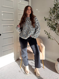 Frosted Pines Crew Neck Chunky Knit Sweater (Blue/Multi)