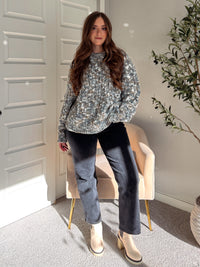 Frosted Pines Crew Neck Chunky Knit Sweater (Blue/Multi)