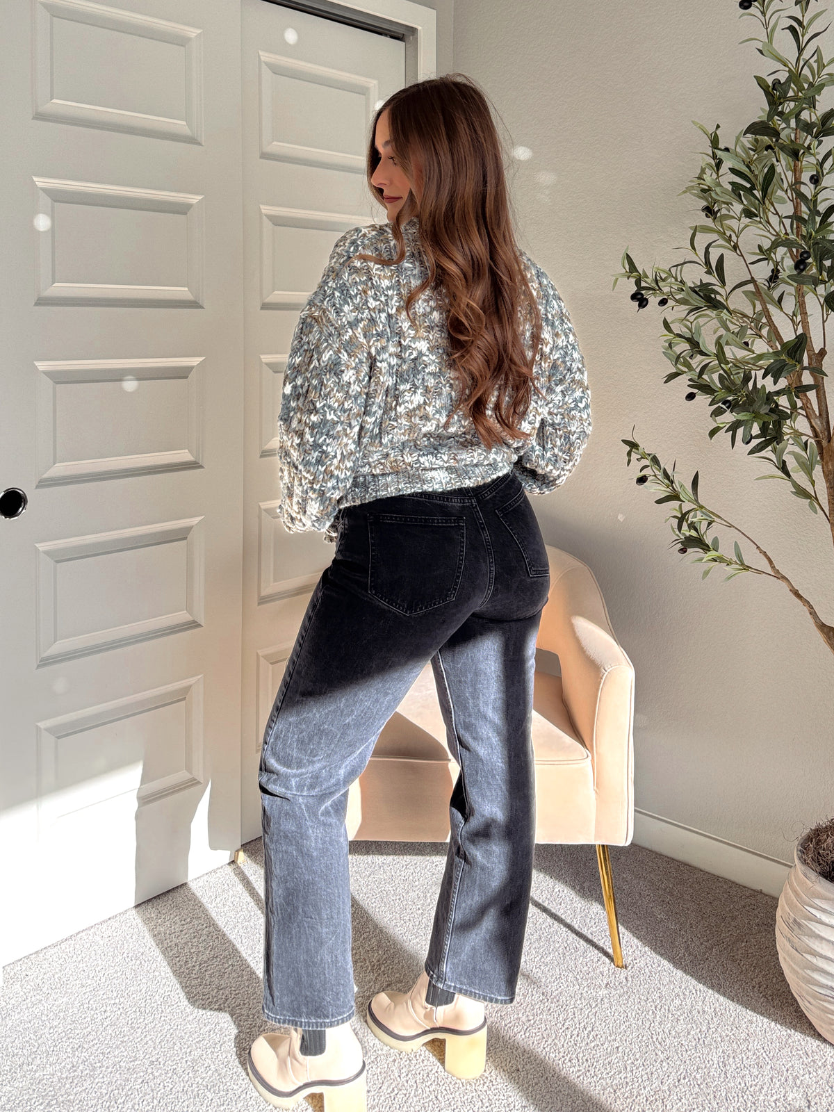 Frosted Pines Crew Neck Chunky Knit Sweater (Blue/Multi)