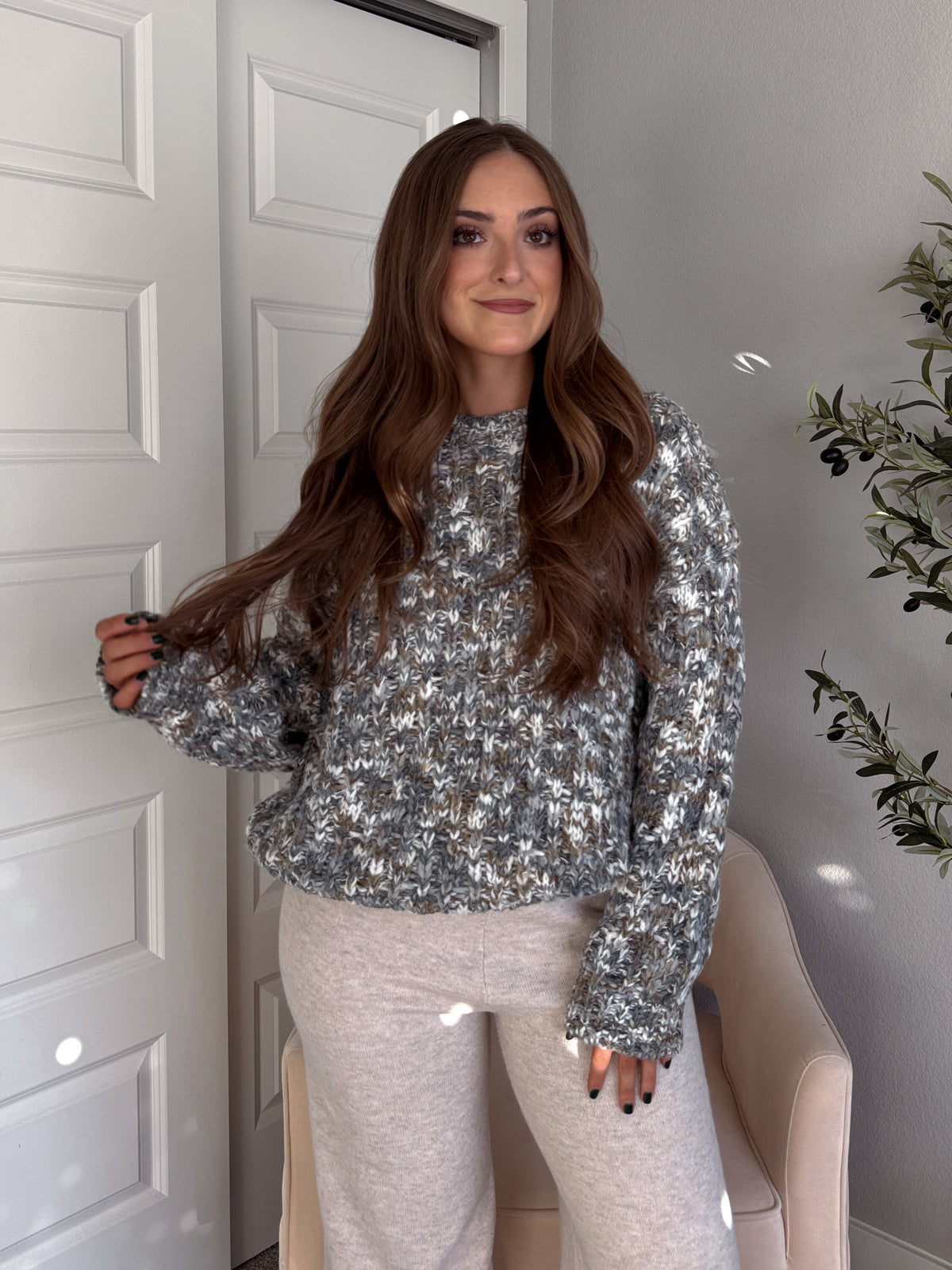 Frosted Pines Crew Neck Chunky Knit Sweater (Blue/Multi)