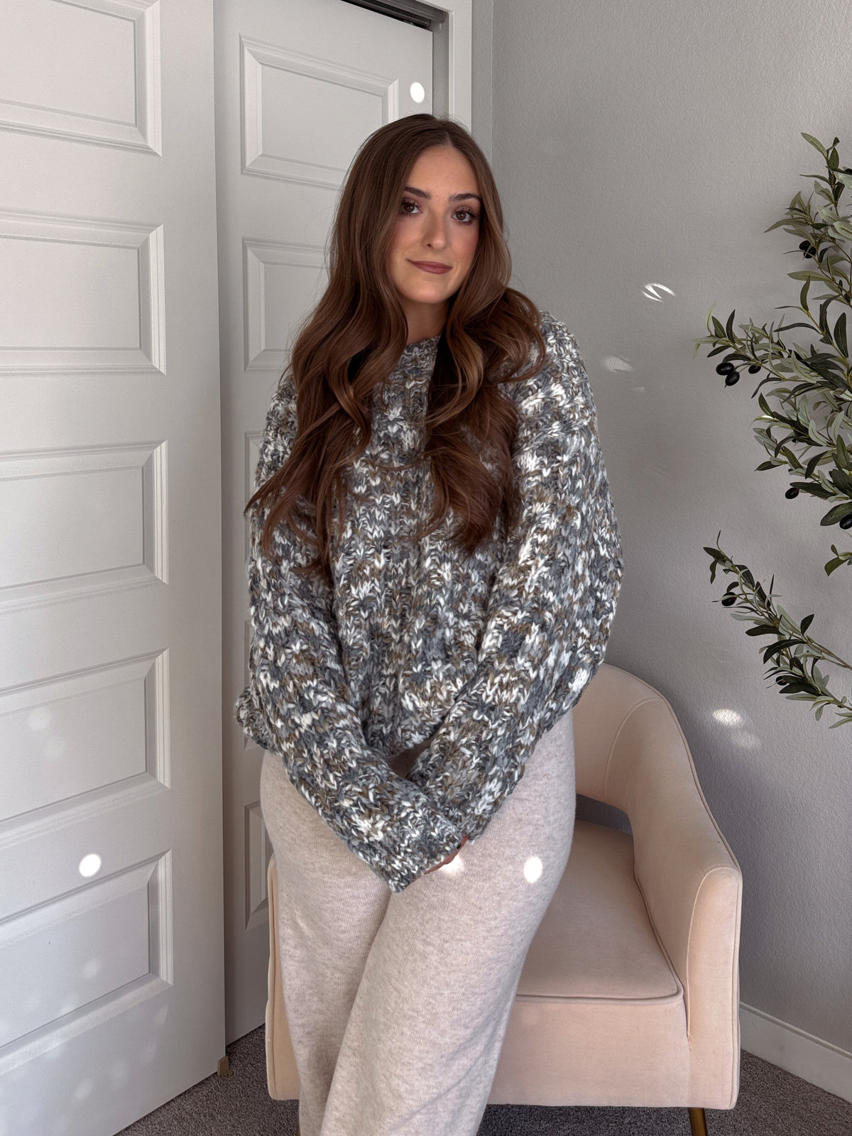 Frosted Pines Crew Neck Chunky Knit Sweater (Blue/Multi)