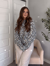 Frosted Pines Crew Neck Chunky Knit Sweater (Blue/Multi)