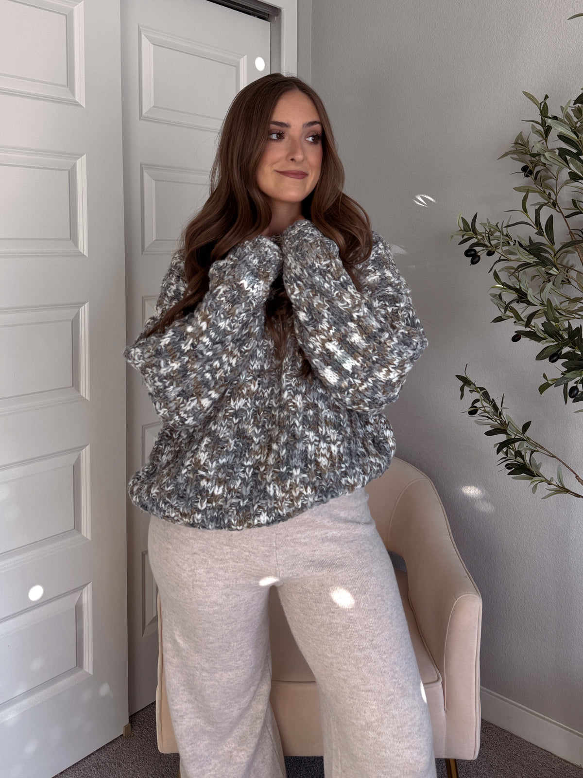 Frosted Pines Crew Neck Chunky Knit Sweater (Blue/Multi)