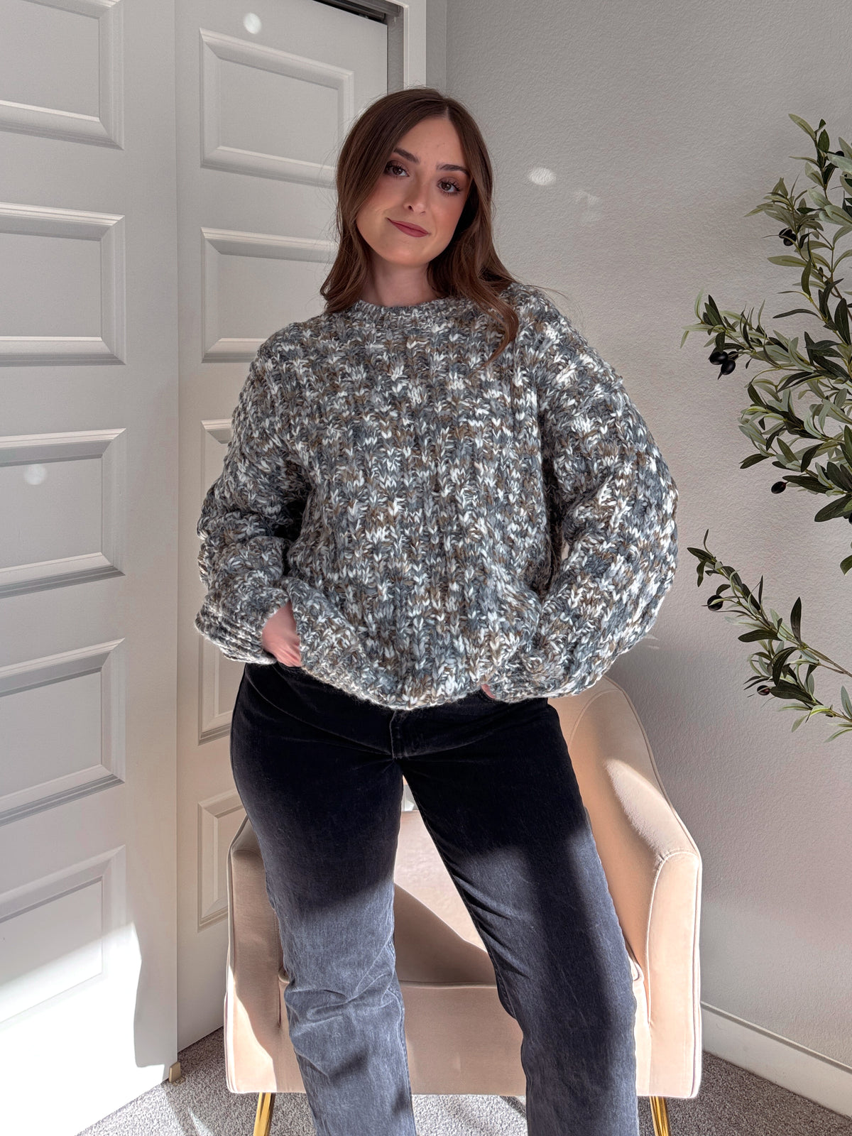 Frosted Pines Crew Neck Chunky Knit Sweater (Blue/Multi)