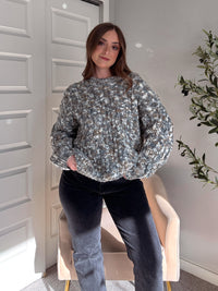 Frosted Pines Crew Neck Chunky Knit Sweater (Blue/Multi)