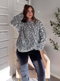 Frosted Pines Crew Neck Chunky Knit Sweater (Blue/Multi)