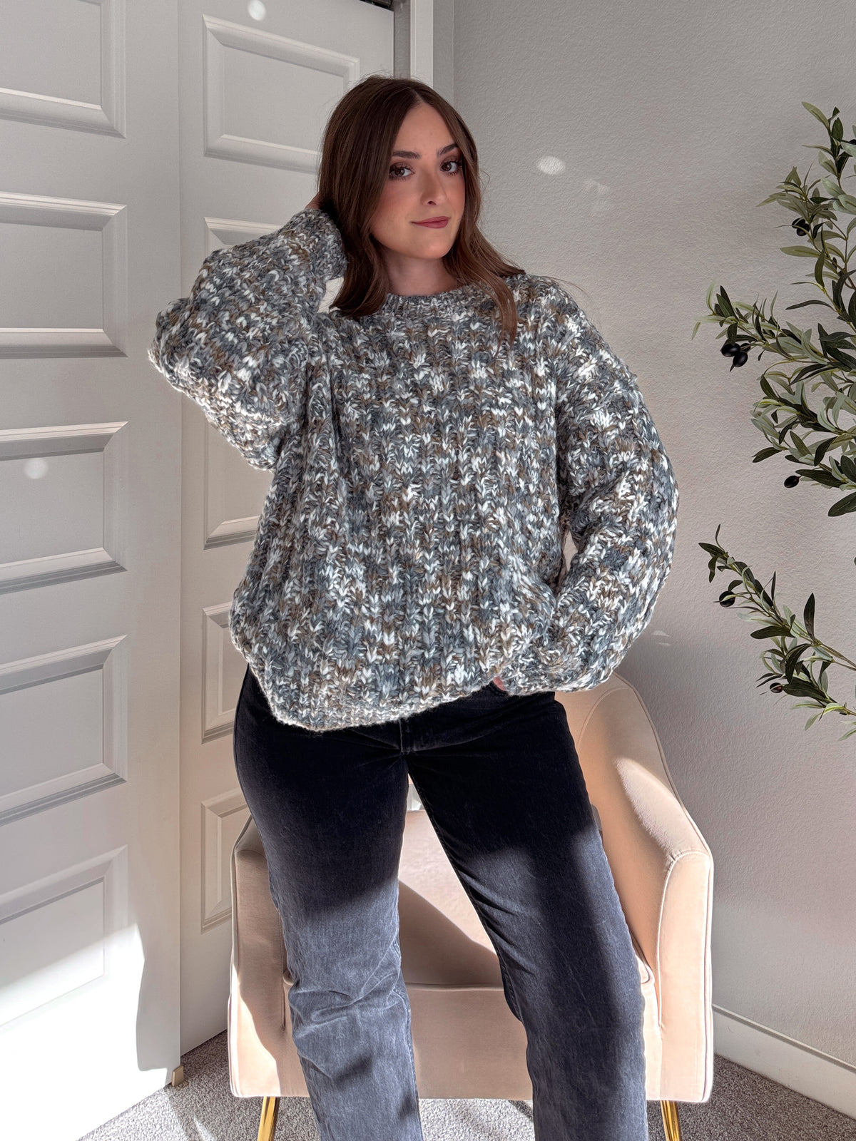 Frosted Pines Crew Neck Chunky Knit Sweater (Blue/Multi)