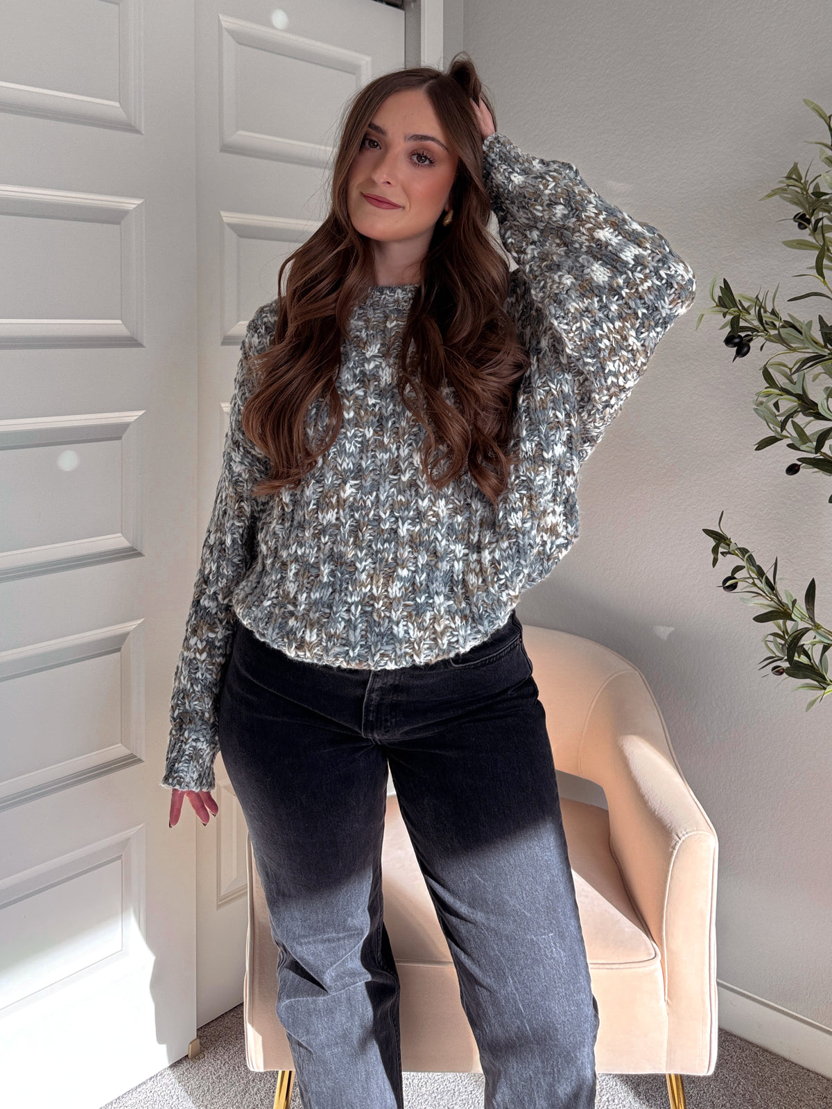 Frosted Pines Crew Neck Chunky Knit Sweater (Blue/Multi)