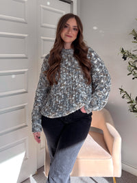 Frosted Pines Crew Neck Chunky Knit Sweater (Blue/Multi)