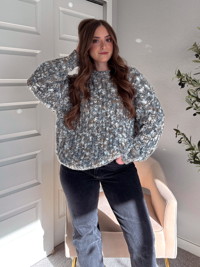 Frosted Pines Crew Neck Chunky Knit Sweater (Blue/Multi)