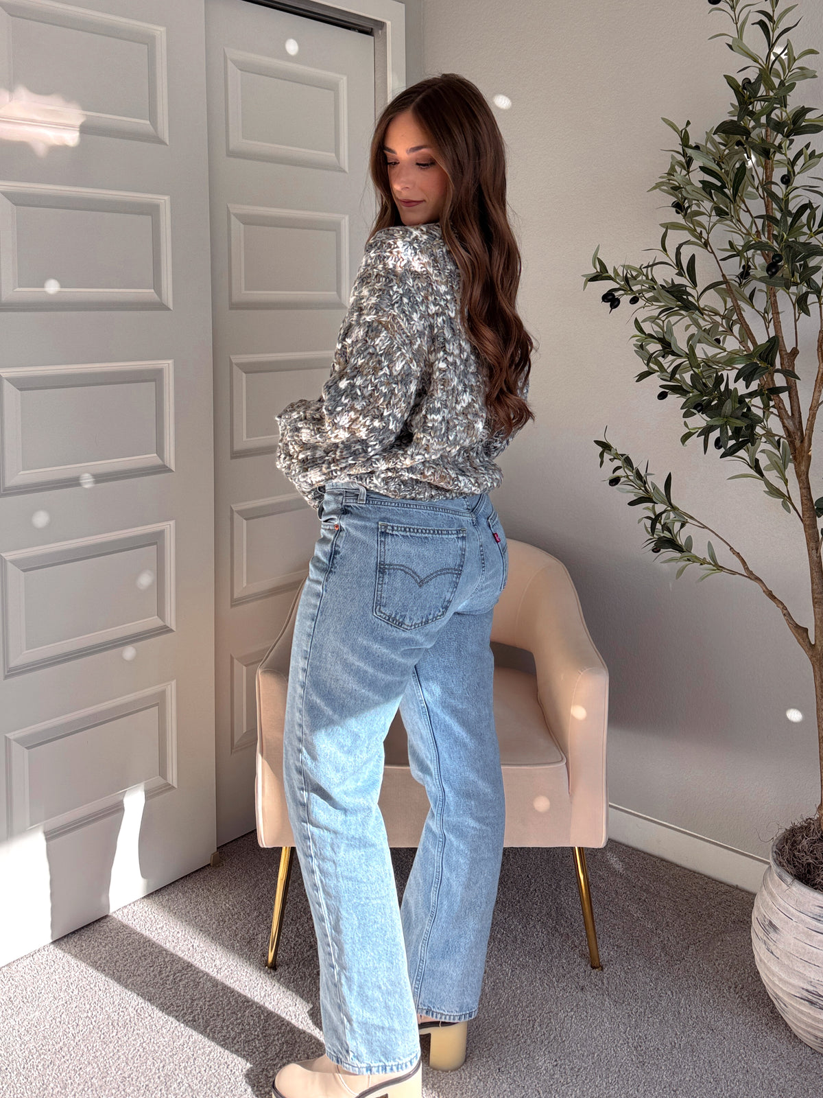 Frosted Pines Crew Neck Chunky Knit Sweater (Blue/Multi)