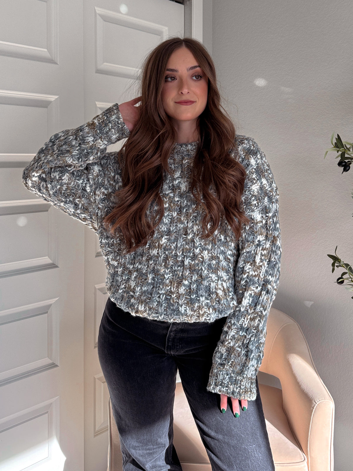 Frosted Pines Crew Neck Chunky Knit Sweater (Blue/Multi)