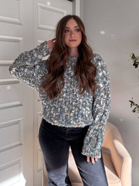 Frosted Pines Crew Neck Chunky Knit Sweater (Blue/Multi)