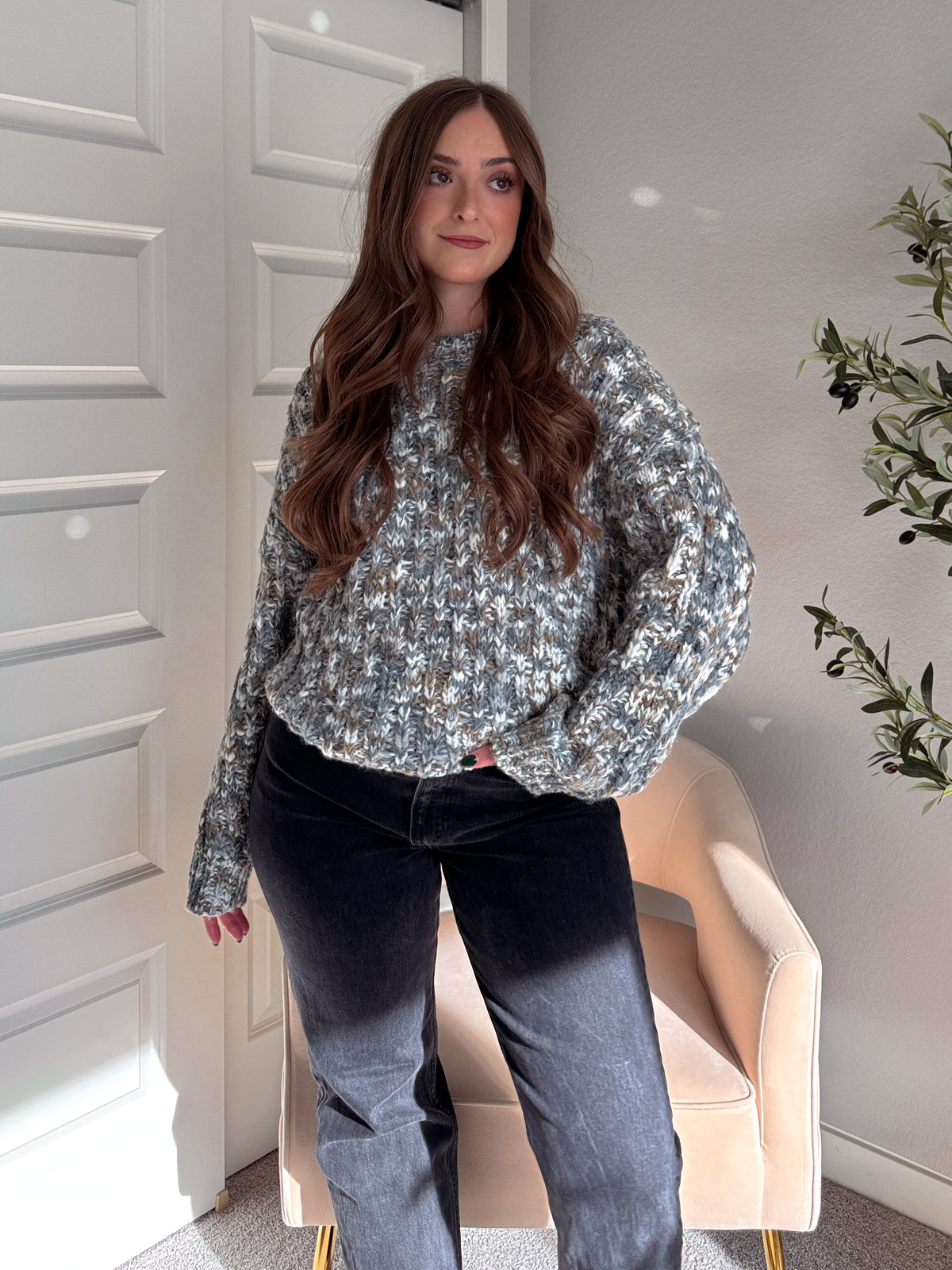 Frosted Pines Crew Neck Chunky Knit Sweater (Blue/Multi)