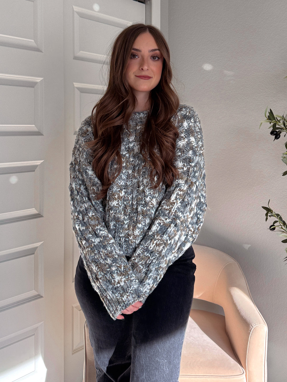 Frosted Pines Crew Neck Chunky Knit Sweater (Blue/Multi)