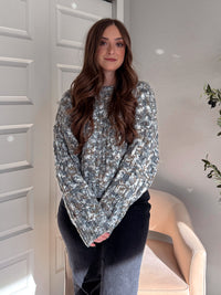 Frosted Pines Crew Neck Chunky Knit Sweater (Blue/Multi)