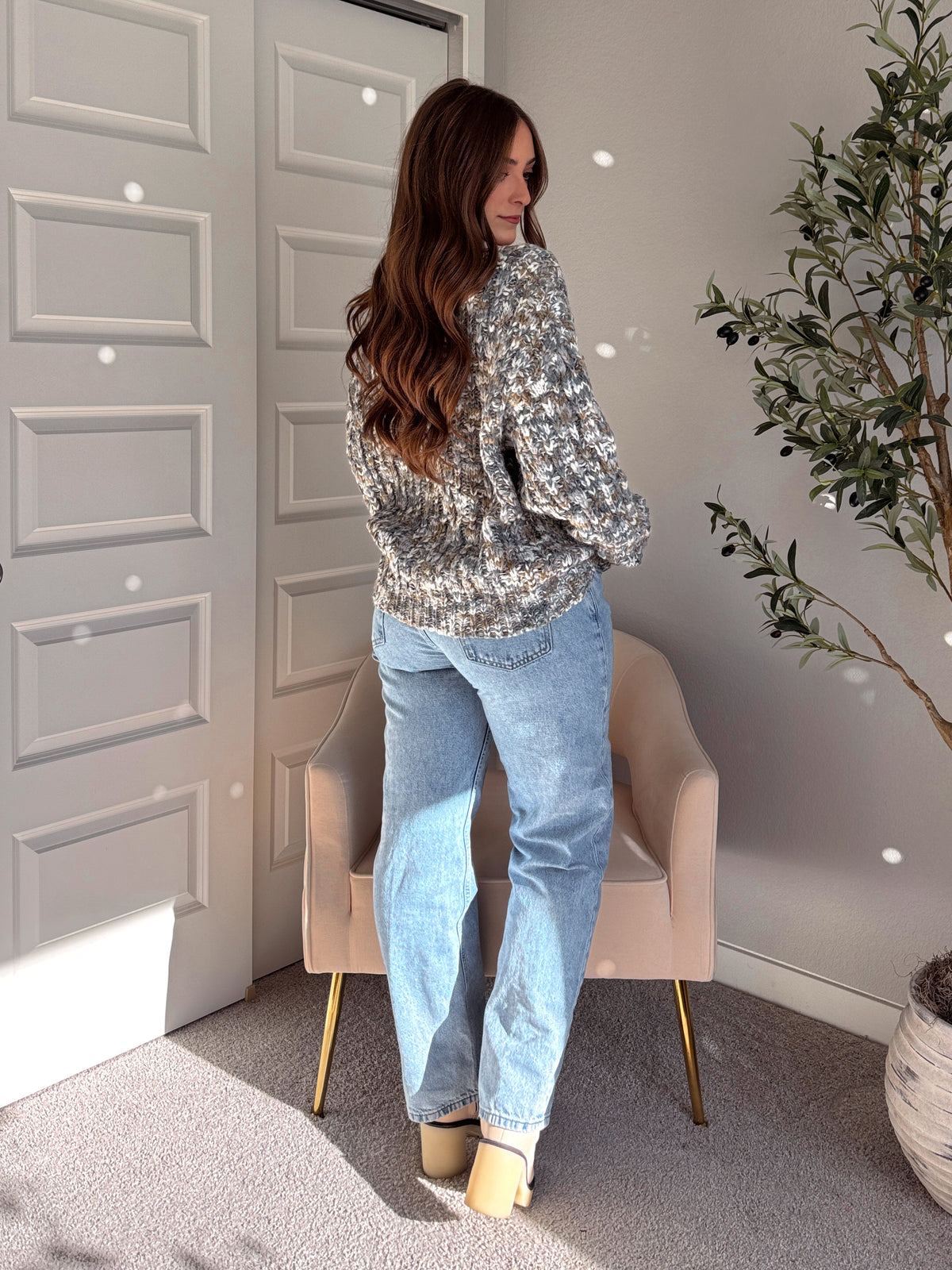 Frosted Pines Crew Neck Chunky Knit Sweater (Blue/Multi)