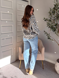 Frosted Pines Crew Neck Chunky Knit Sweater (Blue/Multi)