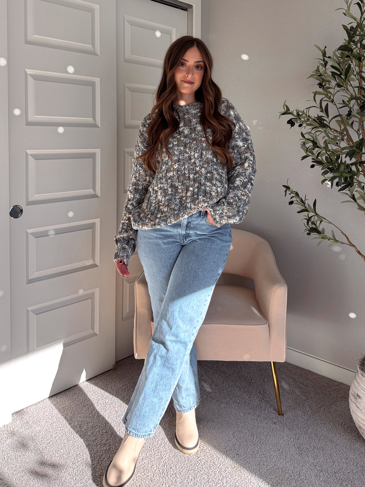 Frosted Pines Crew Neck Chunky Knit Sweater (Blue/Multi)